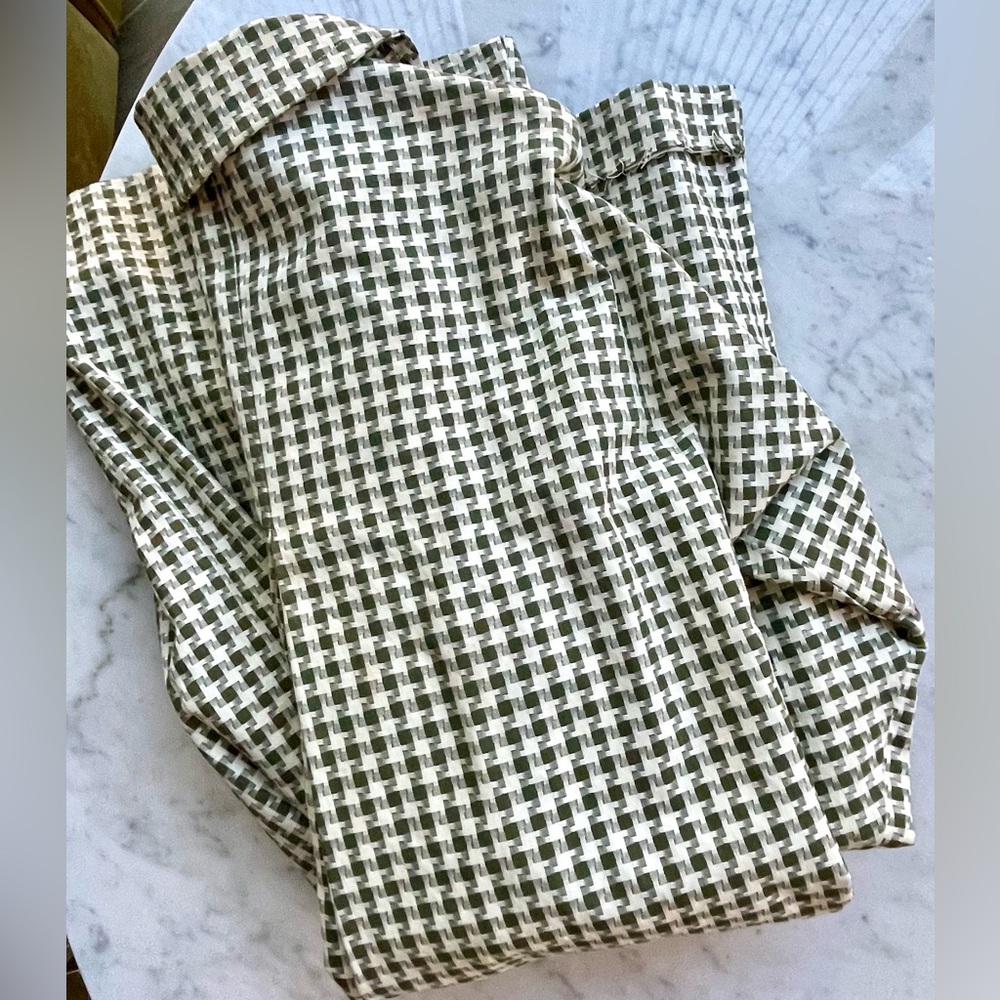 Vintage checkered swingcoat/trench, Drk olive green and white, pockets, GUC - Picture 11 of 13